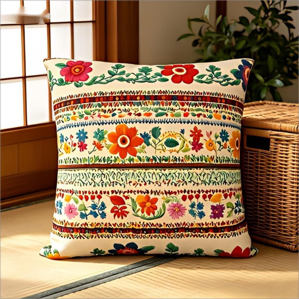 Boho Mexican Floral Throw Pillow Cover Vintage Ethnic Floral Print Decorative Cushion Case For Home Sofa Couch
