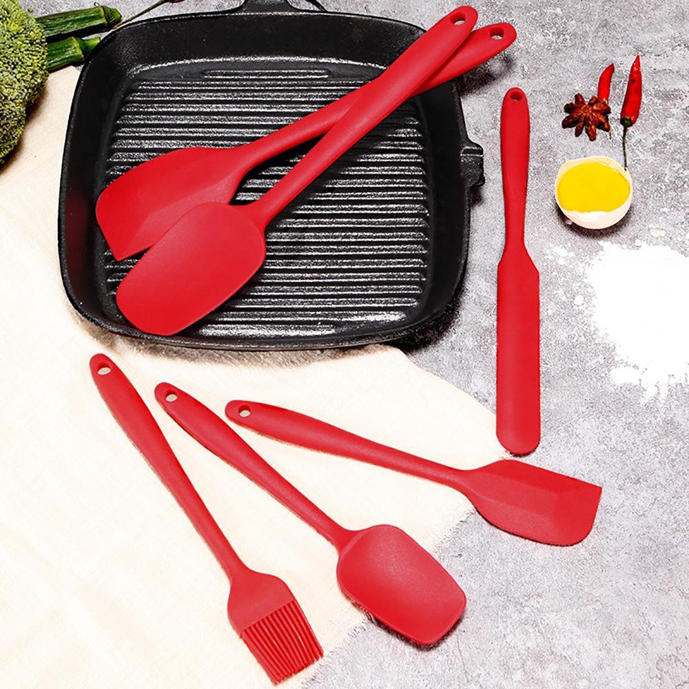Red Silicone Spatula Set Rubber Scraper 10-Piece Kitchen Baking Utensils for Cooking Stirring Suitable for Non-stick Pans