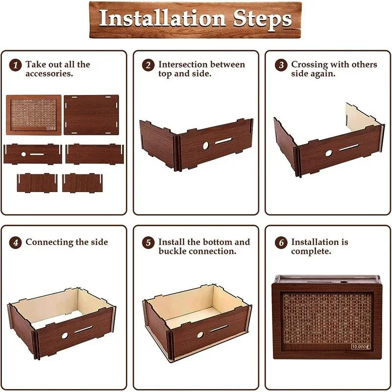 Wooden Piggy Banks, Dollar Cash Boxes, Reusable Assembled Cash Boxes, Home Decorations, with Savings Goals and Figures
