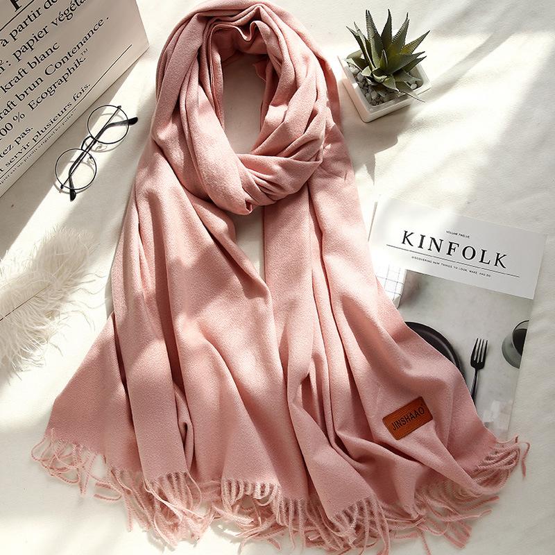 Four Seasons Available 2025 Новый теплый однотонный шарф Длинный, универсальный, утолщенный двухсторонний платок, искусственный кашемировый шарф для женщин