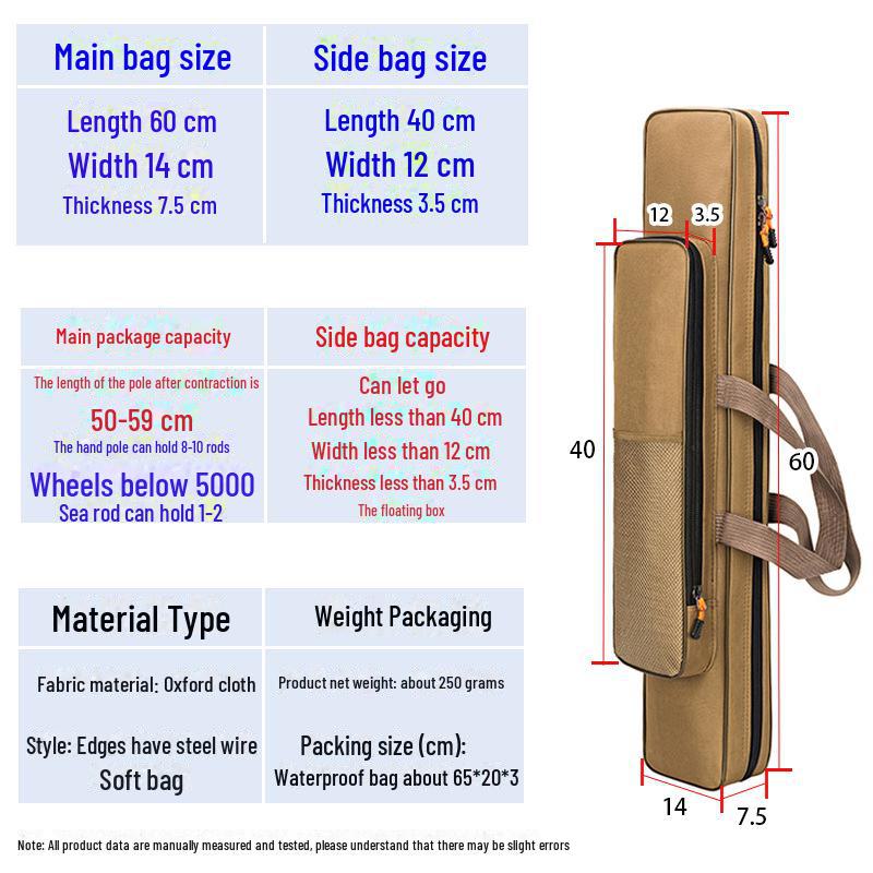 Компактная сумка для удочек - 40-80 см, однослойная/двухслойная, для приманок и снастей