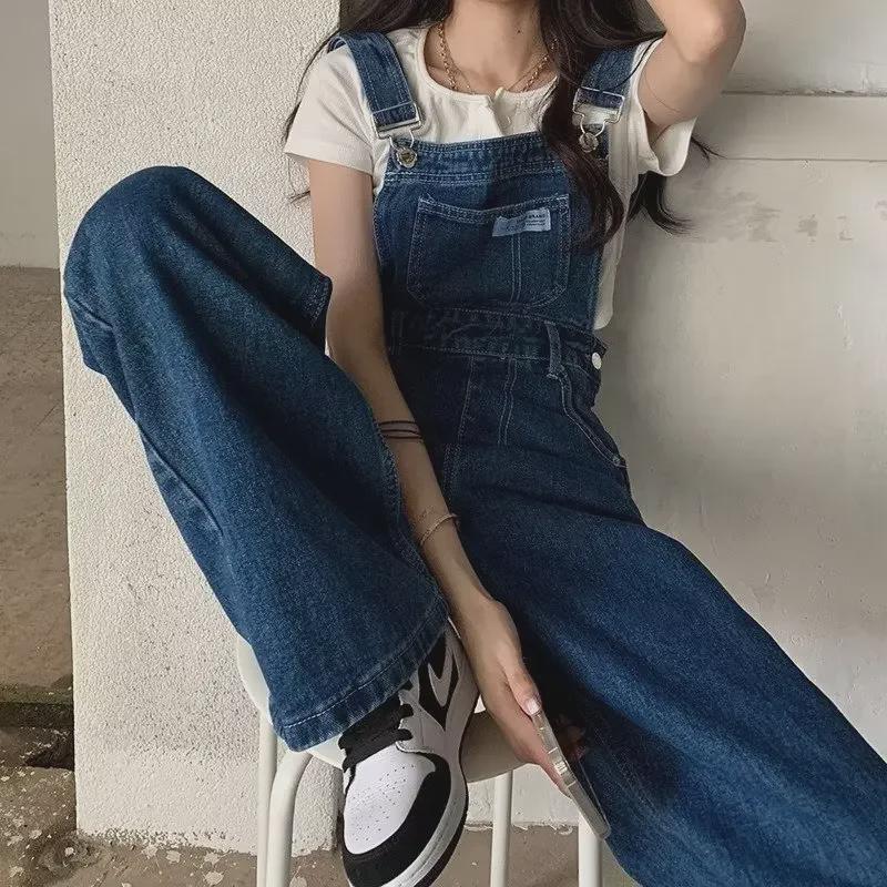 Hong Kong Style Women's High Waist Wide Leg Denim Overalls, Plus and Small Sizes Available