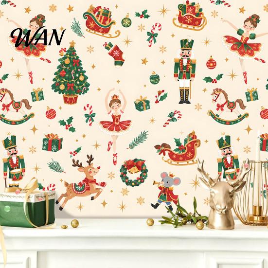 Seasonal Holiday Party Wall Decals Christmas Nutcracker Self-Adhesive Stickers, Thick PVC Wallpaper with Ballerina, Xmas Tree & Easy to Stick