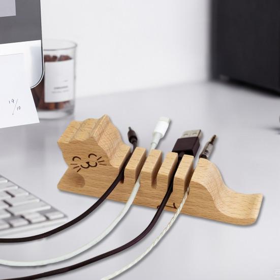 Деревянный органайзер для кабелей кота для дома, офисного стола, держатель для кабеля для зарядки телефона, данных, фиксатор, зажим для управления проводами питания животного
