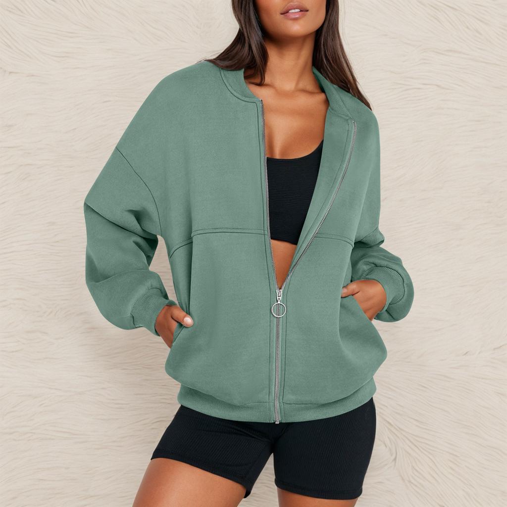 Женская толстовка свободного покроя на молнии с длинным рукавом, повседневная верхняя одежда