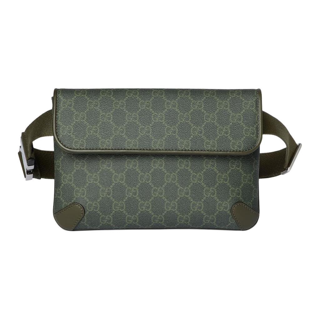 Gucci GG Supreme Color Block Logo Print Leather Trim Waist Bag Small Unisex waist bag Forest-Green 792091-FAFAI-8489