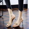2024 Summer Round Head Open Toe Fashion Transparent Sexy Flower Women's Slippers Crystal Heel New High Heel Sandals Women