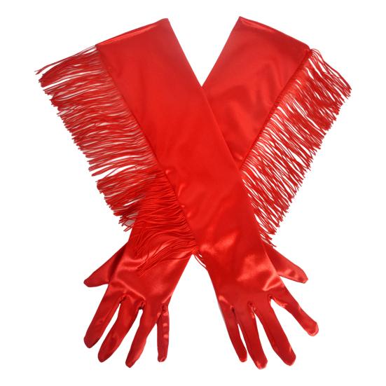 Fringed Elbow Gloves 17.7" Vintage Long Opera Pageant Gloves 1920s Bridal Gloves for Halloween Costume Party Wedding Accessories