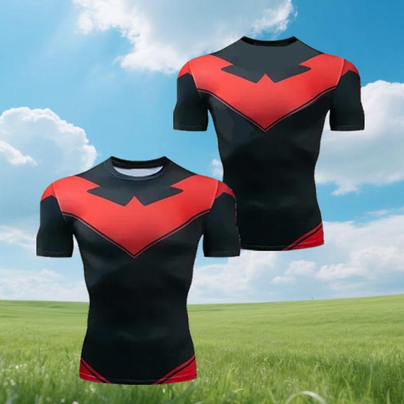 Красная футболка с принтом Nightwing, короткий рукав, компрессионная, для взрослых, новый продукт 2025, свободный и повседневный топ для фитнеса