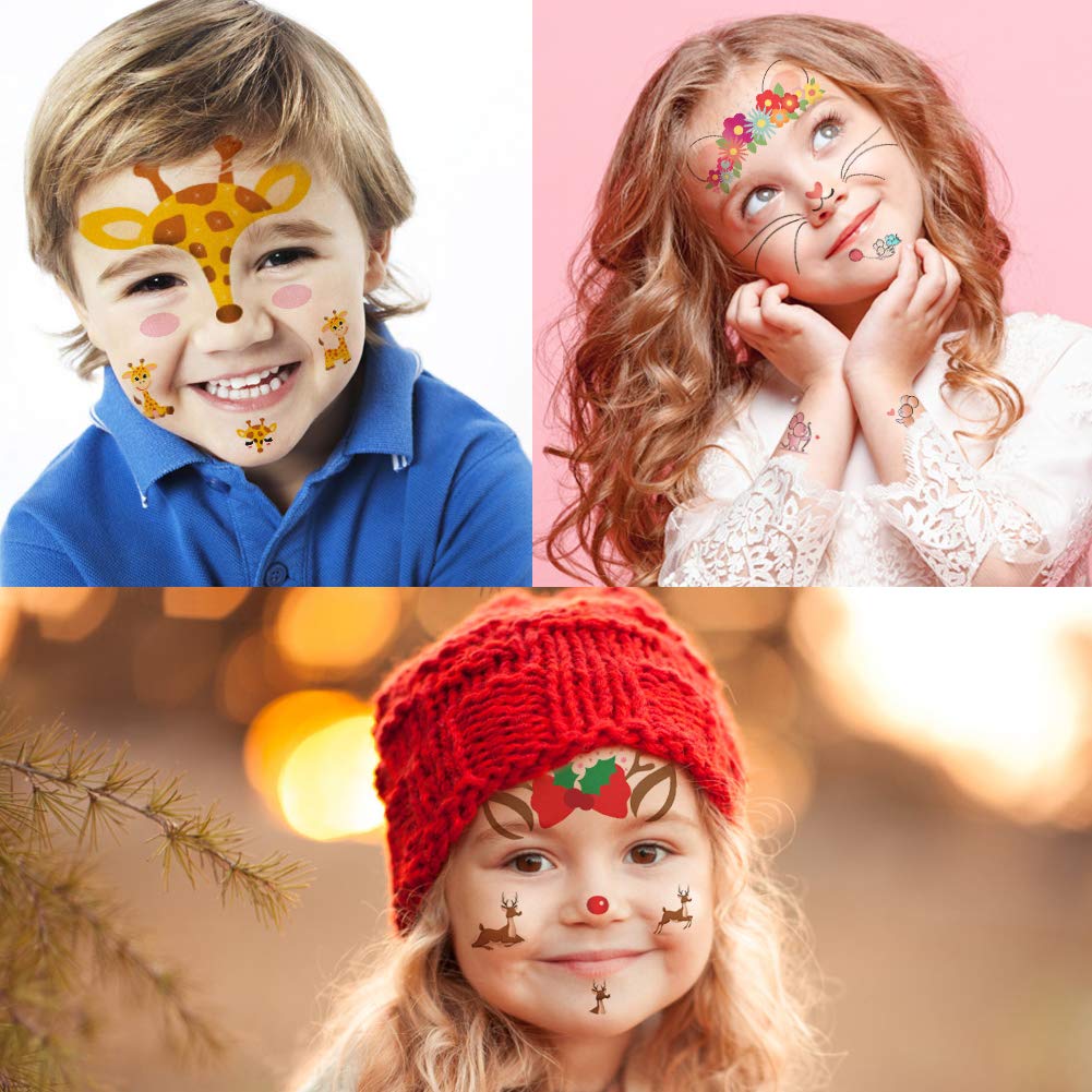 Набор из 10 шт. временных тату-наклеек на лицо с животными для детей, переводные водой, бабочка, панда, цветочные, наклейки для боди-арта, декор на Хэллоуин