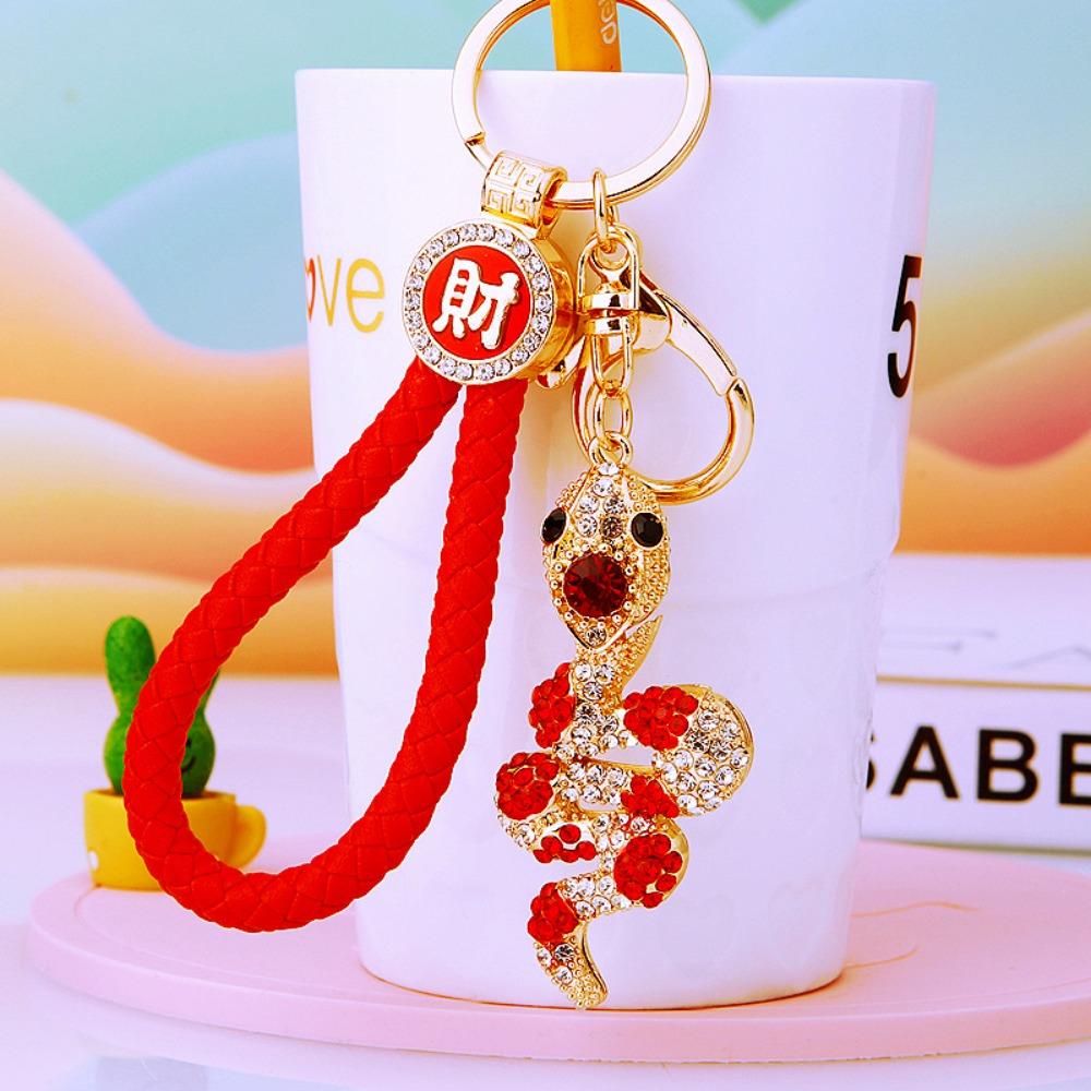 Fortune Rhinestone Snake Keychain Exquisite Women's Bag Pendant Cute Snake Lucky Pendant  Couple