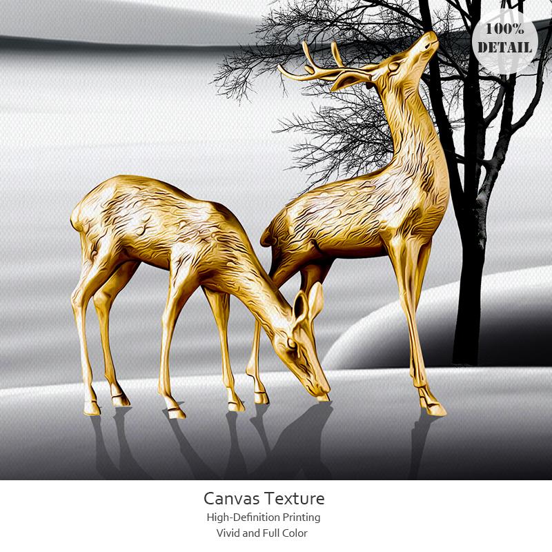 Modern Landscape Poster Black Yellow Stone Boat Deer Wall Art Canvas Painting Nordic Print Wall Pictures Living Room Decoration