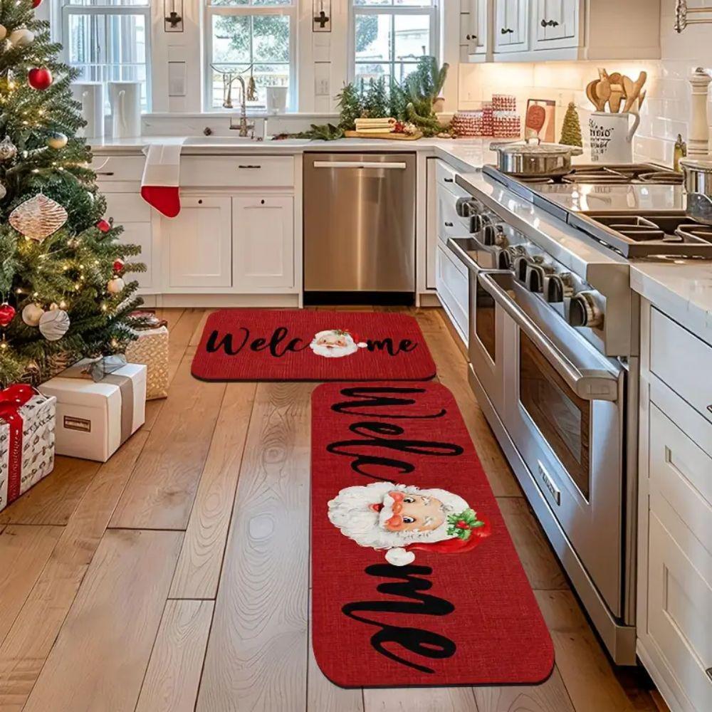 VIKAMA 1/2pcs Santa Claus Kitchen Mat Bedroom Living Room Corridor Runner Rug Indoor Outdoor Entryway Welcome Doormat Home Decor