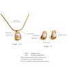 Yhpup Natural Tiger Stone Imitation Pearls Geometric Pendant Necklace Earrings Set for Women New Arrival Fashion Jewelry
