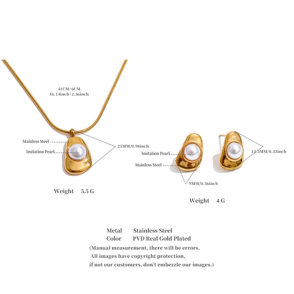 Yhpup Natural Tiger Stone Imitation Pearls Geometric Pendant Necklace Earrings Set for Women New Arrival Fashion Jewelry