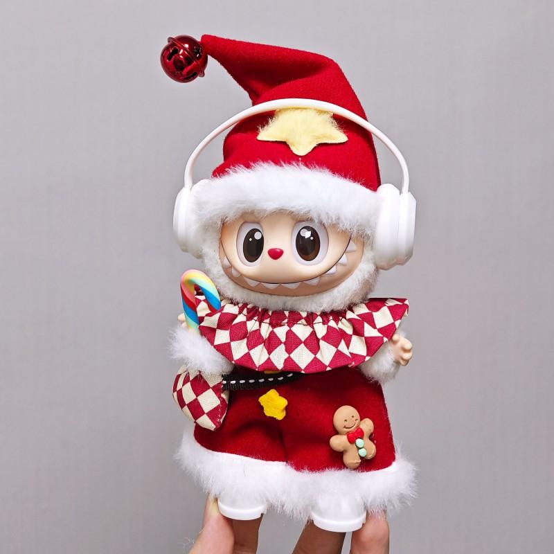 Labubu Doll Outfit Set 17cm Christmas New Costume 6pcs Hat Scarf Bag Pants Shoes Collectible Figure