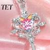 Shining Statement Jewelry for Women Magic Key Pendant Necklace, Pink Cubic Zirconia Heart Versatile Alloy Chain Rhinestone Sweet Fairy Girls Necklace