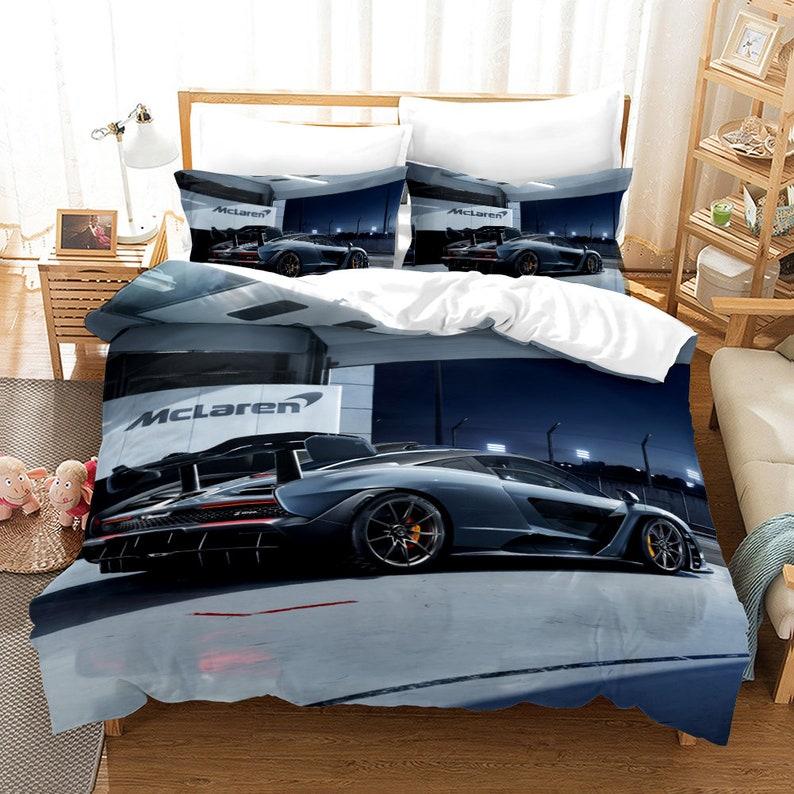 Sport Racing Car Duvet Cover Set Blue Race Car Bedding Set Full Size Boys Blue Flame Extreme Speed Sports Car Comforter Cover