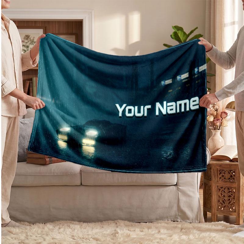 Rocket League Personalized Flannel Blanket, Custom Printed Text Name, Warm Soft Blanket For Couch Bed