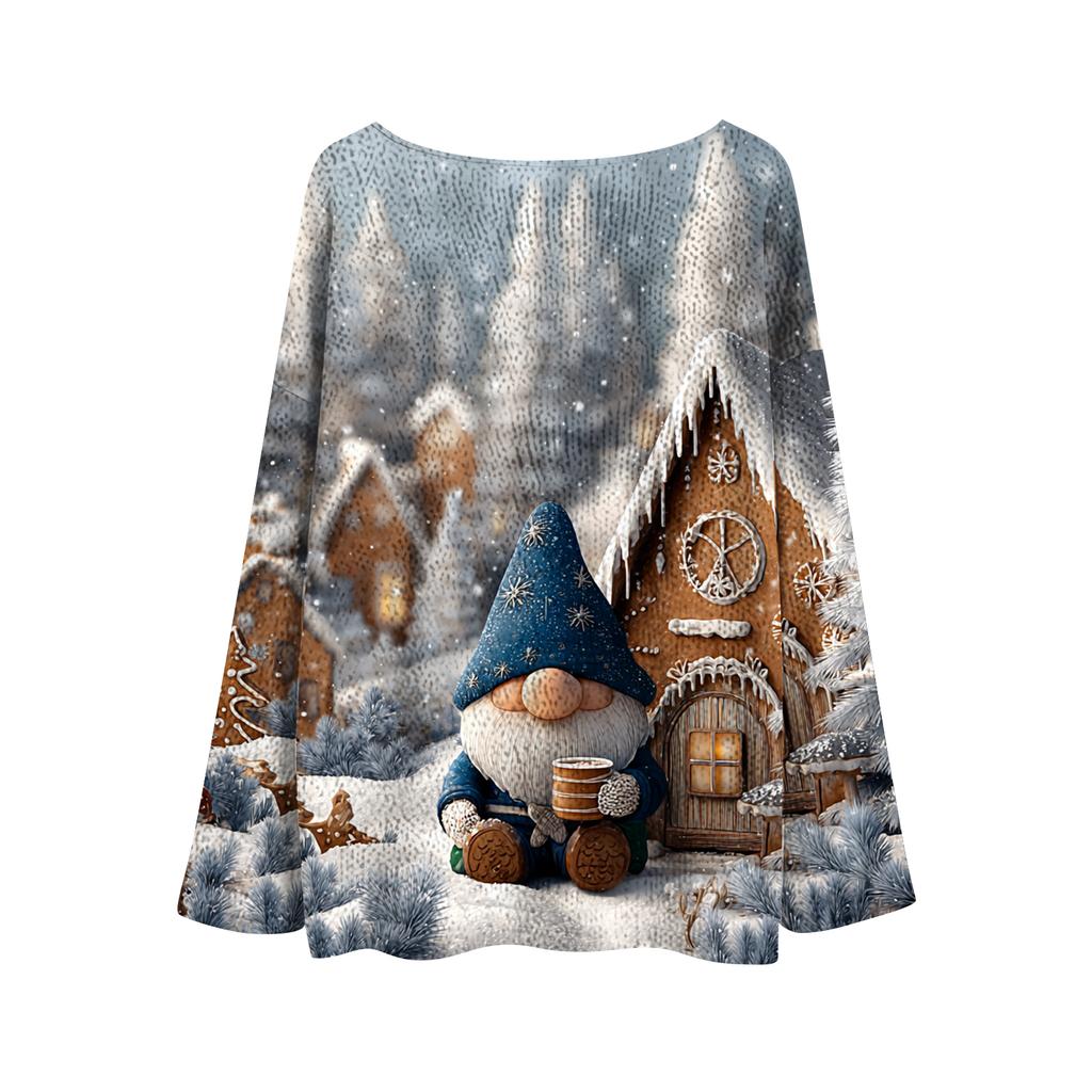 Women's Christmas Print Lightweight Sweater Casual Long Sleeve Knitted Pullover