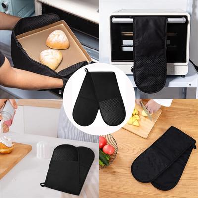 Черные перчатки для духовки, термостойкие двойные перчатки-прихватки, кухонные аксессуары, моющийся держатель для горячей кастрюли