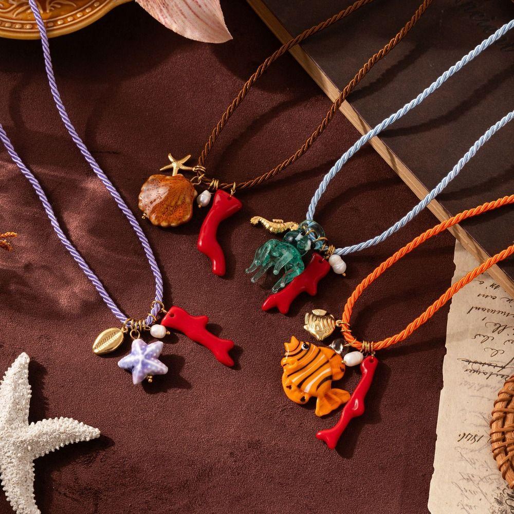 Necklace Set Resin Starfish Pendant Necklace Ethnic Style Dopamine Necklace Gift