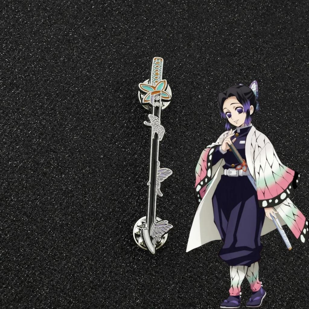 Значки-мечи Истребителя демонов Kimetsu No Yaiba Металлическая катана Аниме аксессуары Значок Броши Шинобу Эмалевый пин на рюкзак подарок Тандзиро