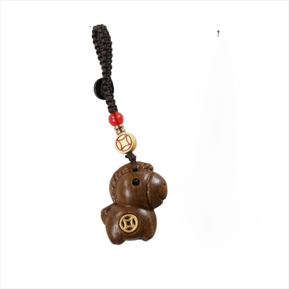 Creative Zodiac Horse Key Chain Cartoon Handmade Rope Bag Pendant Sandalwood Lanyard Chinese Style Key Ring Unisex