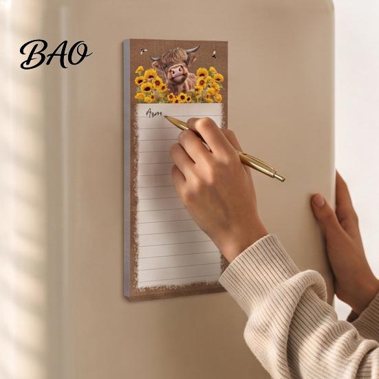 Gift for Cow Lovers Magnetic Refrigerator Notepad, Highland Cow/Bow/Leopard Print, Shopping Cute Stationery Home List Pad Kitchen Fridge And