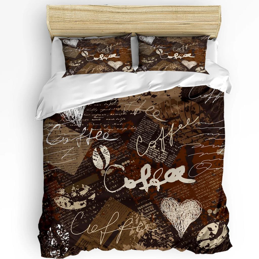 Кофе Кофе в зернах Кофейная чашка 3 предмета Комплект постельного белья для двуспальной кровати Домашний текстиль Пододеяльник Покрывало Наволочка