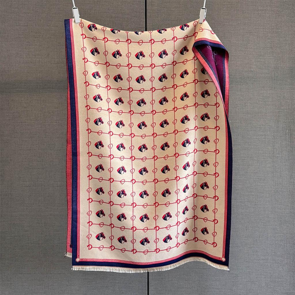 Осень и зима новый милый шарф-жаккард из имитации кашемира с головой лошади женский для повседневных поездок на работу на улице с теплым шарфом тренд