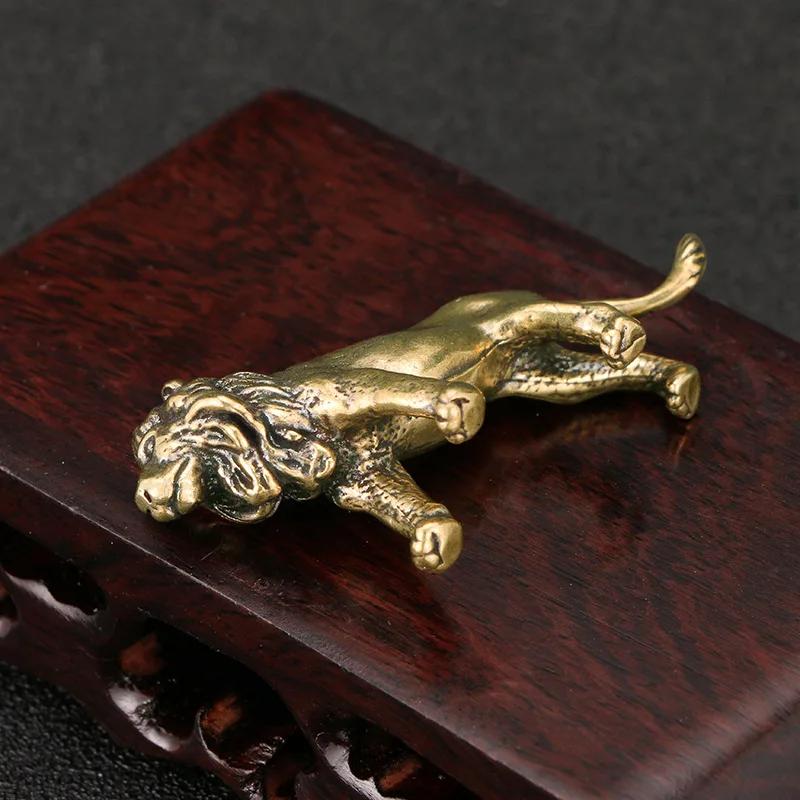 Pure Brass Lion King Figurines Miniature Home Desktop Decoration Ornament Antique Copper Animal Statue Home Decor Accessories