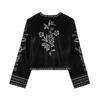Trendy Womens Velvet Embroidered Jacket Street Style Round Neck Long Sleeve Loose Fit