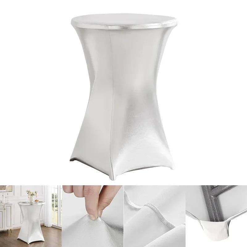 Metallic Cocktail Tablecloth Spandex Round Table Cloth Cover For Hotel Banquet Party Wedding Decoration Four Legs Round Base
