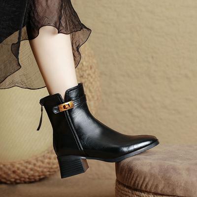 Ботильоны на толстом каблуке женские одинарные ботинки новые средние кожаные ботинки коричневые с квадратным носком тонкие модные ботинки
