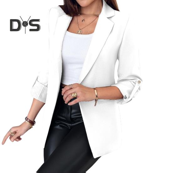 Women Suit Coat Autumn Winter Long Sleeved Cardigan Coat Casual Lapel Solid Color Suit for Business Daily Wear