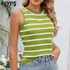 Женская мода повседневная летняя весна полосатый принт без рукавов О-образный вырез блузки и рубашки