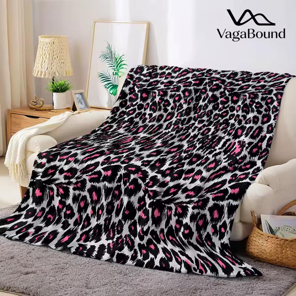 Pink Leopard-s Flannel Blanket Warm Soft Halloween Christmas Decorative Couch Warm Cozy All-Season Gift