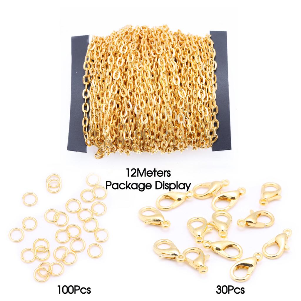1 рулон железных крестообразных цепей, кабельное звено для изготовления ювелирных изделий своими руками, золотого цвета