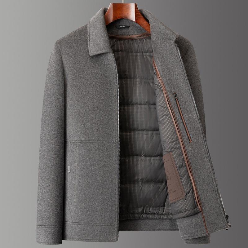 Autumn and Winter New Wool Jacket Men's 90 White Duck Down Liner Business Casual Light Luxury Short Lapel Jacket