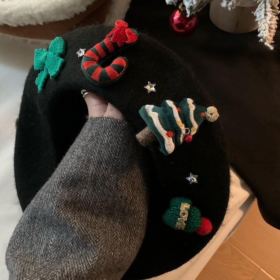 Christmas Gift Red Woolen Beret Children Winter Japanese Warm Versatile Student Bud Painter Hat Tide
