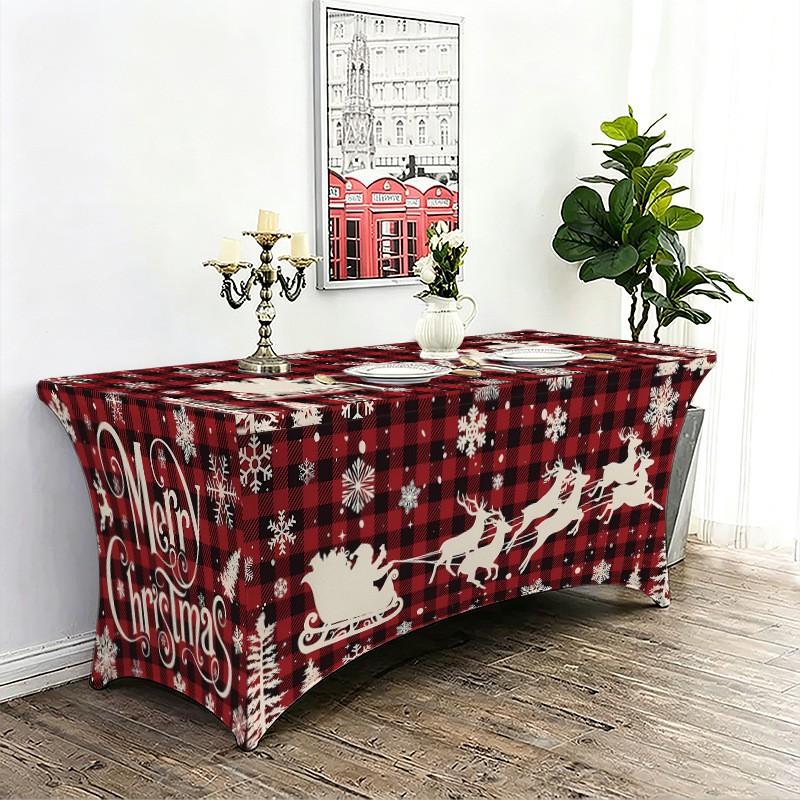 Christmas Print Milk Silk Stretch Tablecloth All-inclusive Elastic Outdoor Party Holiday Gathering