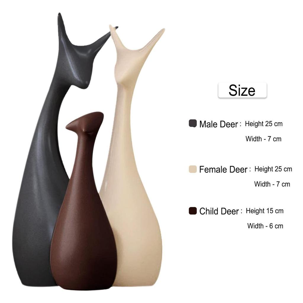 Home Decor Lucky Deer Family Matte Finish Ceramic Figures - (Set of 3, Matte Brown)