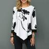 Print Large Size Neck Plus 45355 Sleeve O Irregular Hem Floral Size Blouse