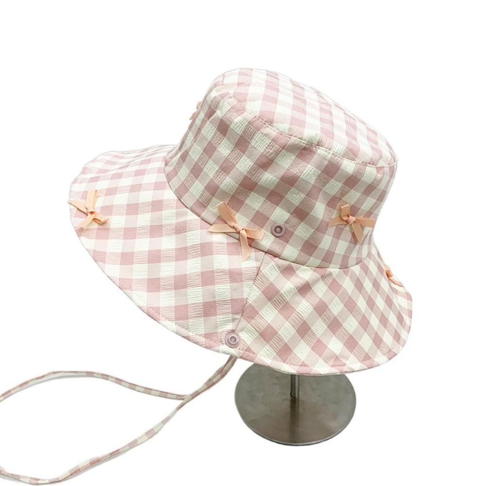 Versatile Hiking Fisherman Hat Sun Protection Bow Bucket Hat Cute Plaid Hiking Cap Outdoor
