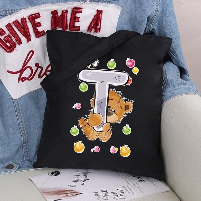 Женская парусиновая сумка-шоппер Harajuku, женская сумка большой вместимости, классическая винтажная сумка на плечо, милая сумка с узором медведя, большая сумка