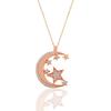 Moon and Stars Necklace with Rose Zircon Stone