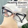 Men Women Cat Eye Reading Glasses Retro Large Frame Diamond Inlaid Presbyopia Glasses Oversized Anti-Blue Light Glasses