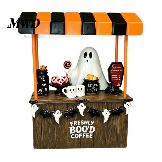 Indoor Halloween Ornament Set Ghost Resin Figurine, Spooky Cart Statue for Ornaments Home Garden Decor, Table Centerpiece Festive Party Decoration