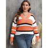 Women's Plus Size Pullover Fall New V Neck Color Patchwork Fashion Sweater